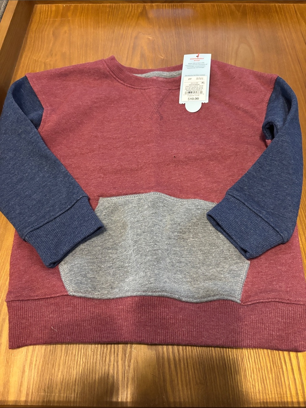 NWT Cat and Jack Colorblock Pullover Sweatshirt - Burgundy, Navy & Gray - 2T